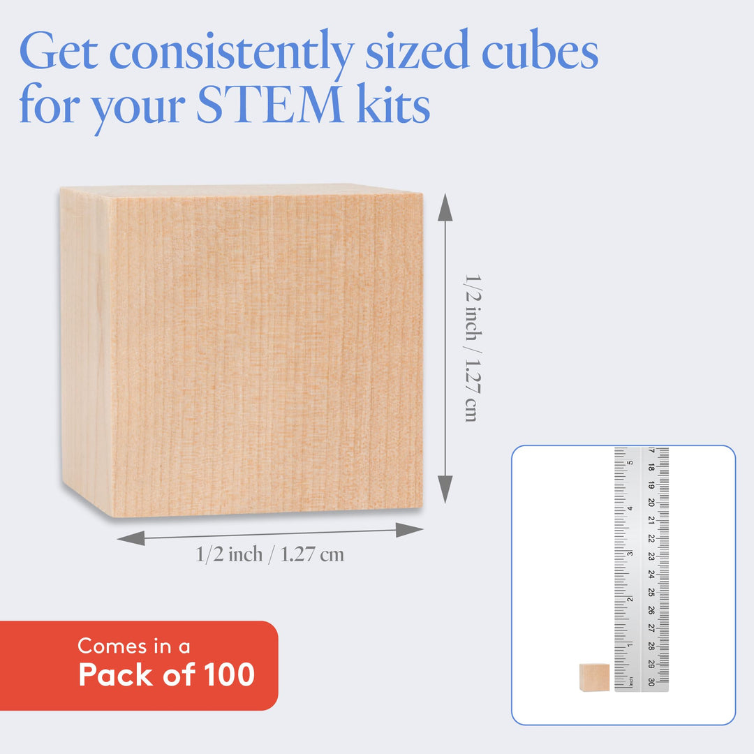 Wooden Blocks, 1/2 Inch Unfinished Wood Blocks for Crafts, Pack of 100 Wooden Cubes, Plain Wooden Blocks for Baby Shower, Small Blank Wooden Blocks, STEM, Building, Birch Wood Cubes for Crafts