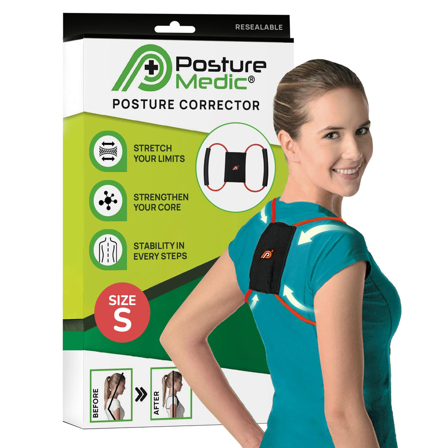 PostureMedic Dynamic Posture Brace for Neck and Back Support -For Enhanced Shoulder Alignment, Posture Improvement & Stretching- S (Red)