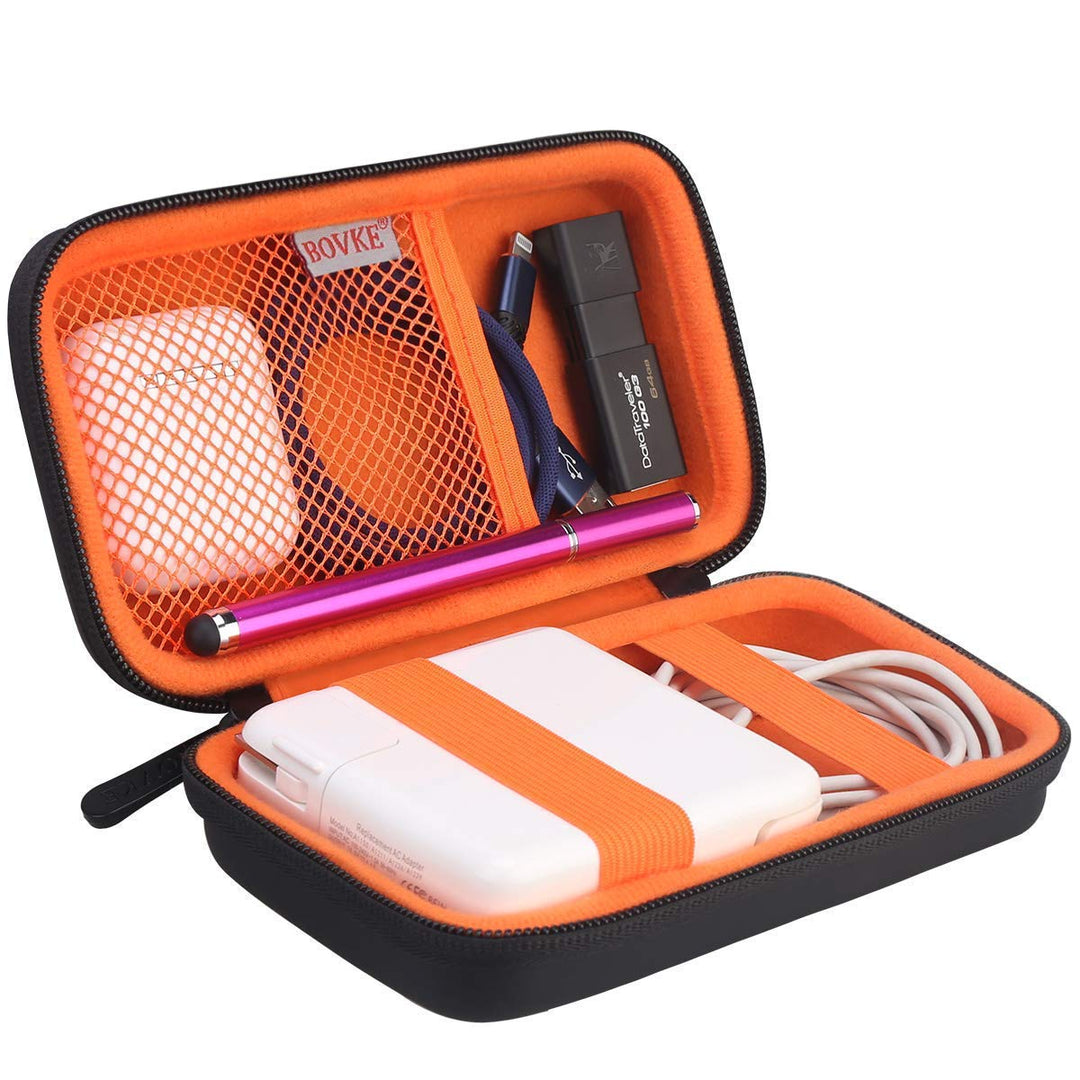 PU Hard Travel Case for MacBook Air Pro Power Adapter Apple MagSafe 2 USB-C Charger - Extra Room for USB C Hub, Type C Hub, USB C Hub Multiport Adapter, Magic Mouse, Charging Cable, Black