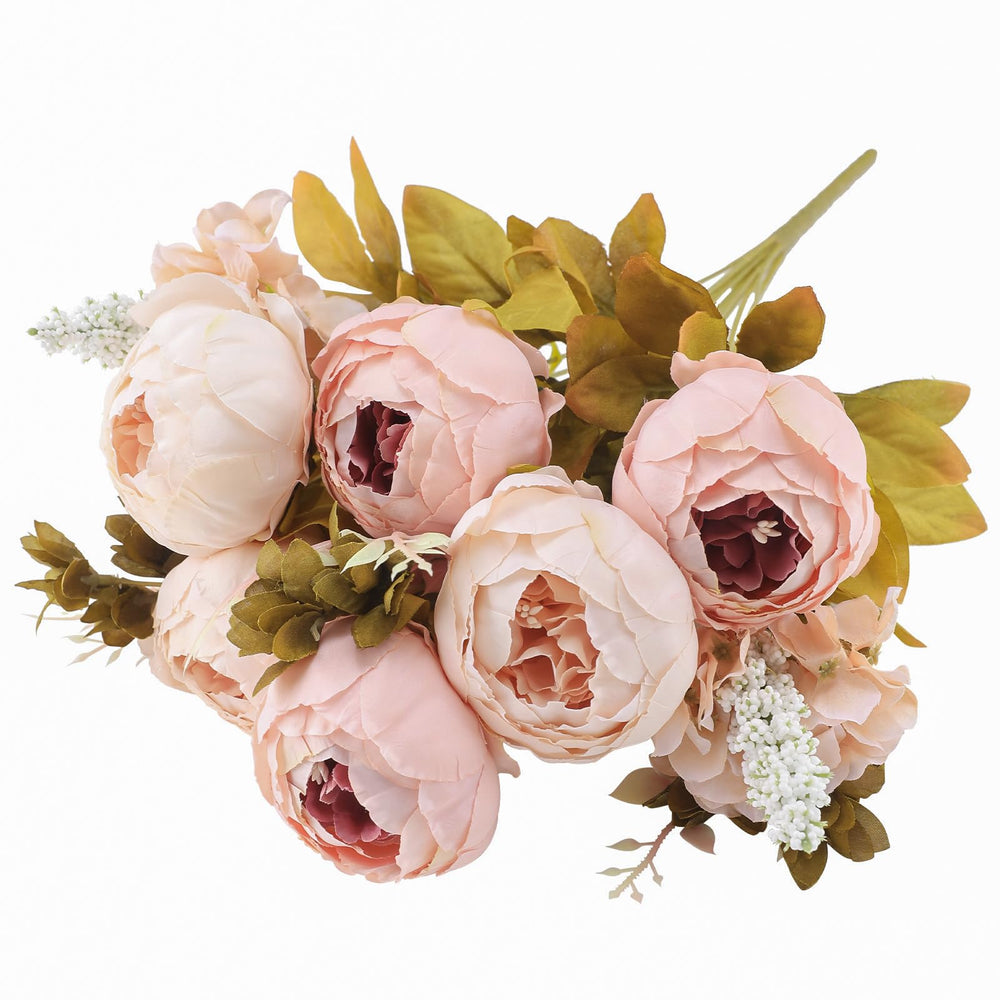 Vintage Artificial Peony Silk Flowers Bouquet Home Wedding Decoration -Light Pink
