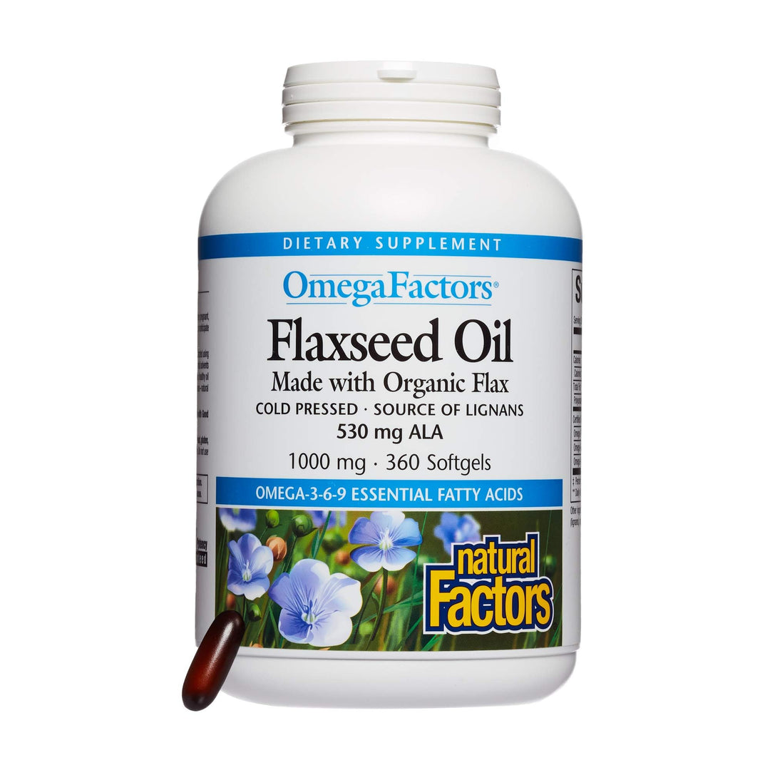 Omega Factors , Flaxseed Oil, Supports Overall Health with Omega-3, 6 and 9 Fatty Acids, 360 softgels (360 servings)