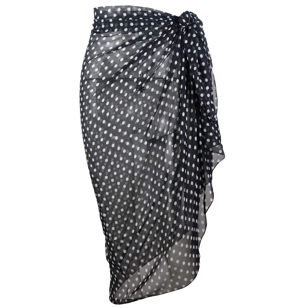 Women&#39;s Swimsuit Cover up Sarong Chiffon Beach Bikini Pareo Wrap (S07 Black W White Polka Dot)