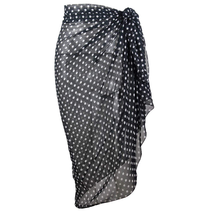 Women&#39;s Swimsuit Cover up Sarong Chiffon Beach Bikini Pareo Wrap (S07 Black W White Polka Dot)