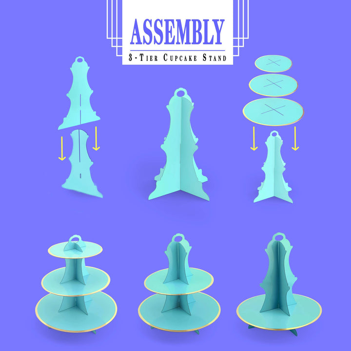 3-Tier Round Cardboard Cupcake Stand (12W x 13.5H) Baby Shower Birthday Wedding Special Event Decoration(Reusable) (Blue)