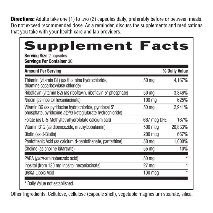 Coenzyme B-Complex, 60 Capsules – Supports Energy &amp; Metabolism, Mood &amp; Cognitive Function – Vegan, Gluten-Free, Bioavailable B Vitamins with Choline