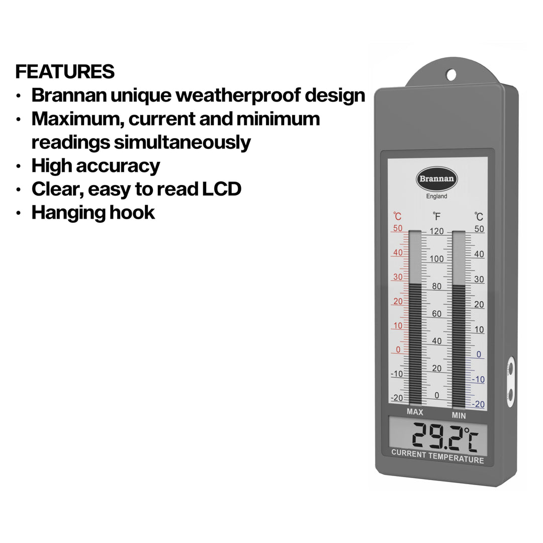 Waterproof Max Min Greenhouse Thermometer - Maximum Minimum Recording Thermometer Greenhouse Garden Outdoor Indoor