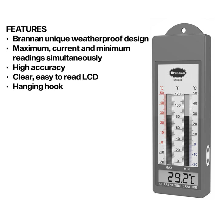 Waterproof Max Min Greenhouse Thermometer - Maximum Minimum Recording Thermometer Greenhouse Garden Outdoor Indoor