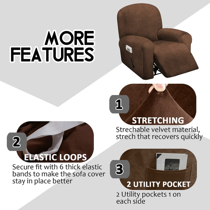 ULTICOR 4-Piece, 1 Seat Recliner Cover, Velvet Stretch 