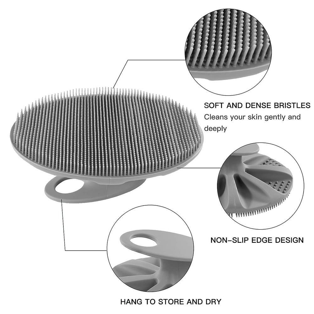 Soft Silicone Body Cleansing Brush Shower Scrubber, Gentle Exfoliating and Massage for All Kinds of Skin (Gray)