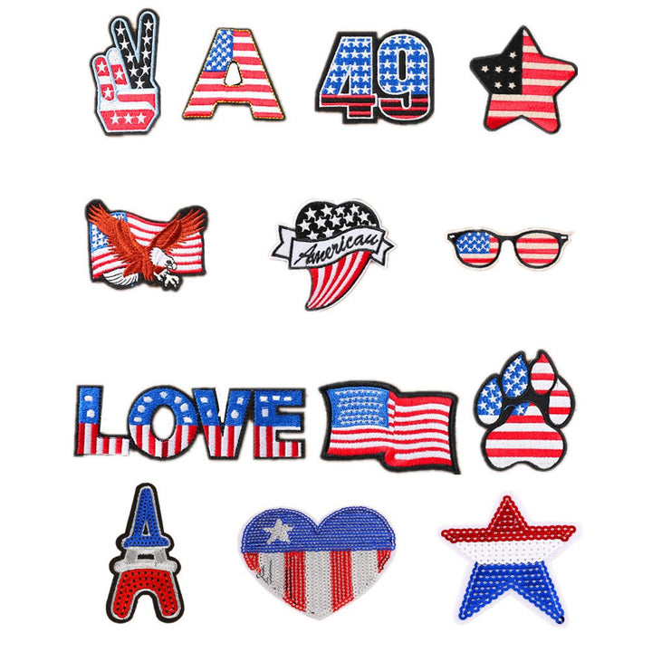13pcs Red White and Blue American Flag Iron on Patches 