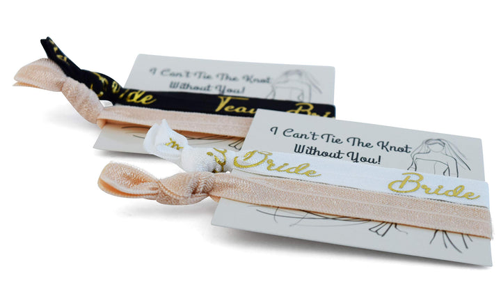 Hair Ties for Bridesmaids Gifts &amp; 2 Sides Proposal Cards to Ask Bridesmaids, Matron &amp; Maid of Honors or Flower Girl | 7 Black &#39;Team Bride&#39; &amp; 1 White &#39;Bride&#39; in Gold Foil Letters &amp; 8 Nude Blank Ties.