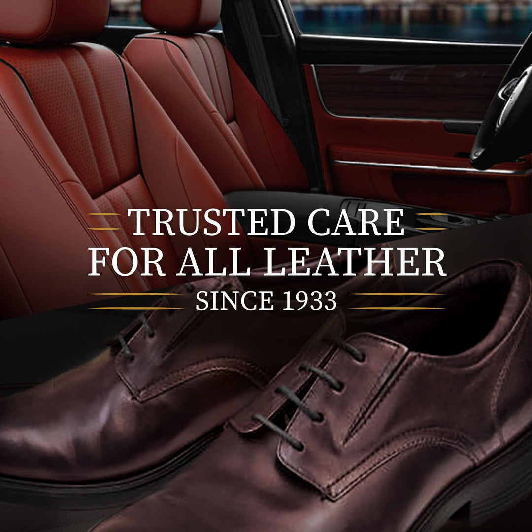 Leather Care Kit Conditioner and Cleaner, Use on Car Leather, Furniture, Shoes, Bags and Accessories, Trusted Leather Care Since 1933, Quick &amp; Easy 2-Step Regimen, 16.9 oz Bottles Plus 2 Sponges,Black