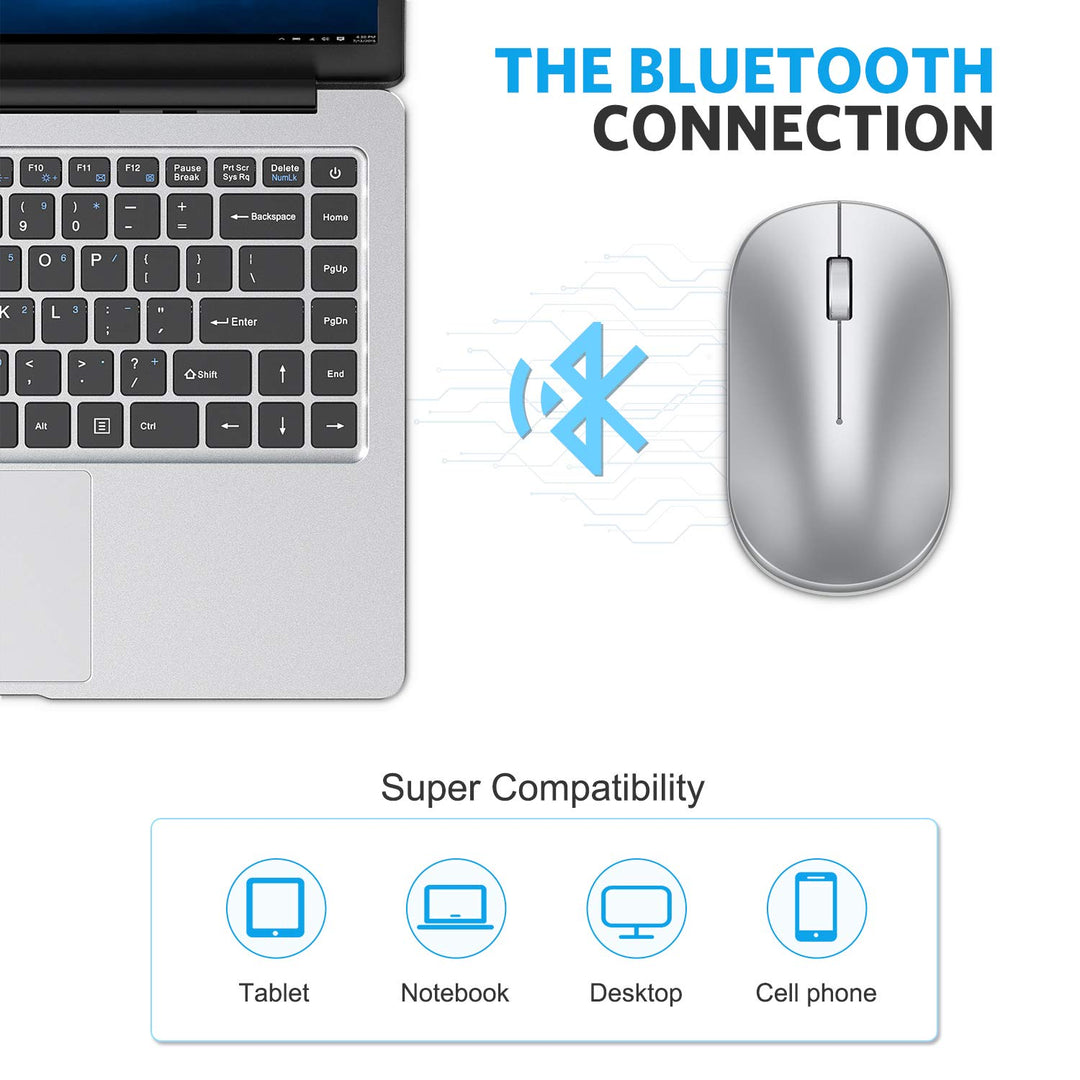Bluetooth Mouse for iPad and iPhone (iPadOS 13 / iOS 13 and Above), Ultra-Thin Wireless Mouse Compatible with Bluetooth Enabled Computer, Laptop, PC, Notebook, and Mac Series (Silver)