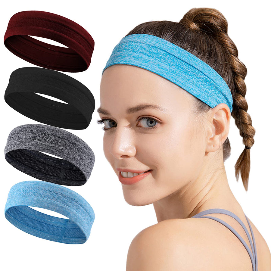 Workout Sweat Bands Maroon Headbands for Women, Sports Running Headband for Exercise, Moisture Wicking Sweatband for Fitness Running Athletic Yoga 4Pack
