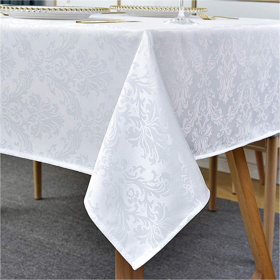 Rectangle Table Cloth - 60 x 84 Inch White Jacquard Tab