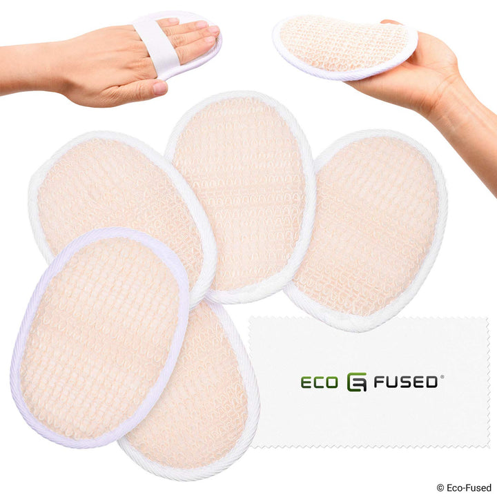 5 Pack - Cotton: Loofah Pads (Pack Of 5) - Exfoliating Scrubbing Sponges - Soft Cotton Material - Essential Skin Care Product - For Shower/Bath - Fibrous Texture - Perfect For Fac