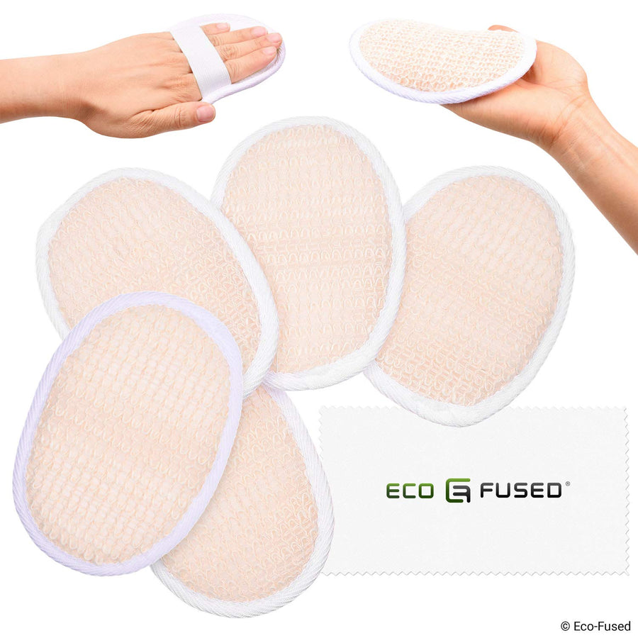5 Pack - Cotton: Loofah Pads (Pack Of 5) - Exfoliating Scrubbing Sponges - Soft Cotton Material - Essential Skin Care Product - For Shower/Bath - Fibrous Texture - Perfect For Fac