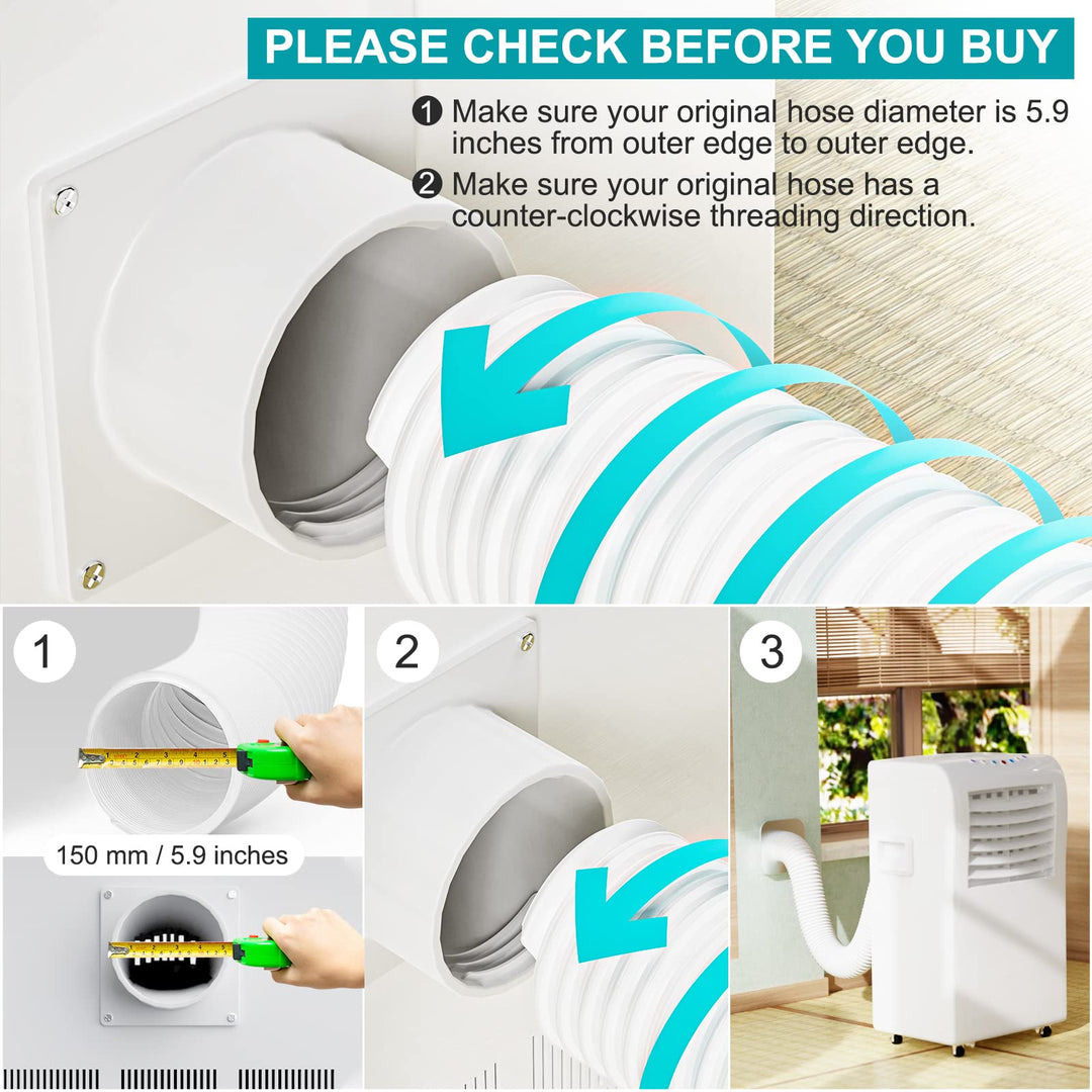 5.9 Inch Portable AC Hose, Air Conditioner Hose Counterclockwise AC Hose Length to 59 Inch, AC Exhaust Vent Hose Compatible with LG Air Conditioner Parts and Many More Portable AC