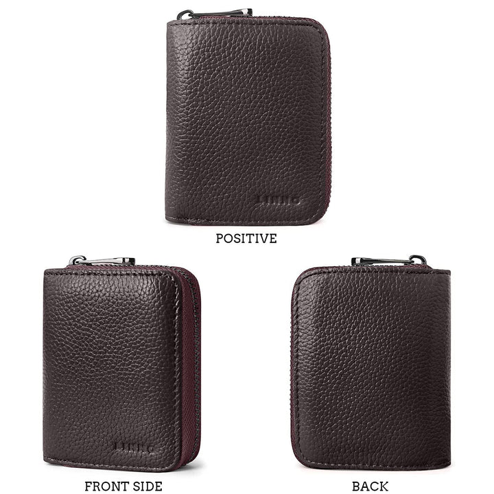 RFID 20 Card Slots Credit Card Holder Genuine Leather Small Card Case for Women or Men Accordion Wallet with Zipper