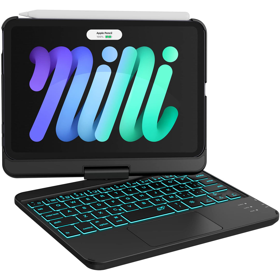 Keyboard case for iPad Mini 5/ Mini 4-360° Rotatable 180 Flip- 7 Colors Backlit - Wireless Smart Folio Auto Sleep/Wake Hard Cover fit for iPad Mini 5 2019(5th Gen)/ iPad Mini 4 2015, Black