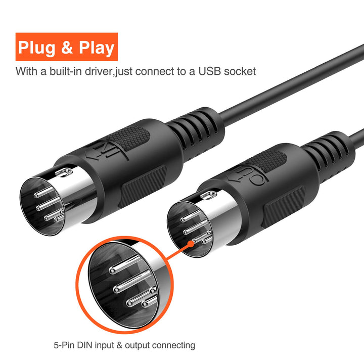 USB MIDI Cable, MIDI to USB Cable 6.5Ft with Input &amp; Output Connecting with Keyboard, Synthesizer for Editing &amp; Recording, Midi to USB for Laptop Computer Windows and Mac