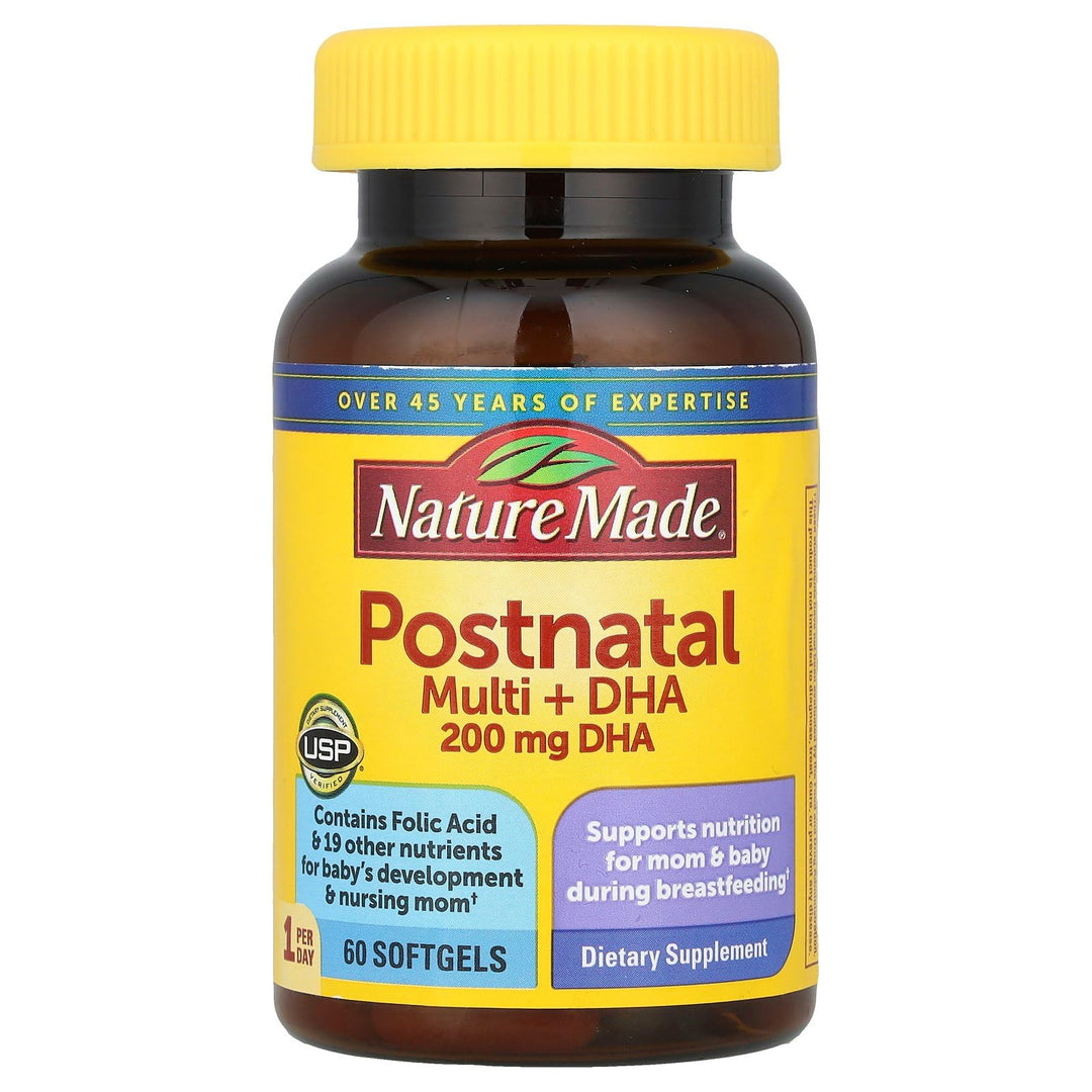 Postnatal Multivitamin + DHA 200 mg, 60 Softgels, to Support Nursing Moms &amp; Babies During Breastfeeding, Postnatal Vitamins &amp; Nutrients Include Iron, Vitamin D3, Calcium, Iodine