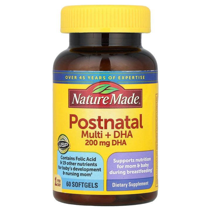Postnatal Multivitamin + DHA 200 mg, 60 Softgels, to Support Nursing Moms &amp; Babies During Breastfeeding, Postnatal Vitamins &amp; Nutrients Include Iron, Vitamin D3, Calcium, Iodine