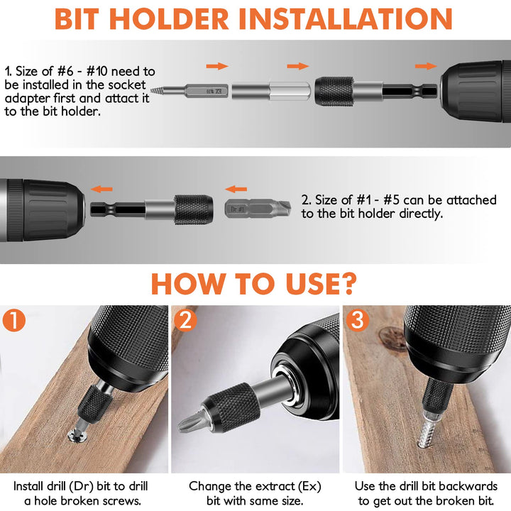 33pcs Damaged Screw Extractor Set, Stripped Screws Remover with Magnetic Extension Bit Holder &amp; Socket Adapter, 33-in-1 All-Purpose Broken Bolt Easy Out Extractors, Portable Maintain Tools for Bolts