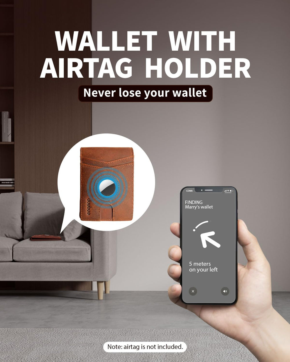 Airtag Wallet Men, Wallet for Men with Airtag Holder, Genuine Leather Credit Card Wallet, Bifold Slim Wallet for Air Tag GPS Tracker, RFID Minimalist Front Pocket Wallet [No Airtags]