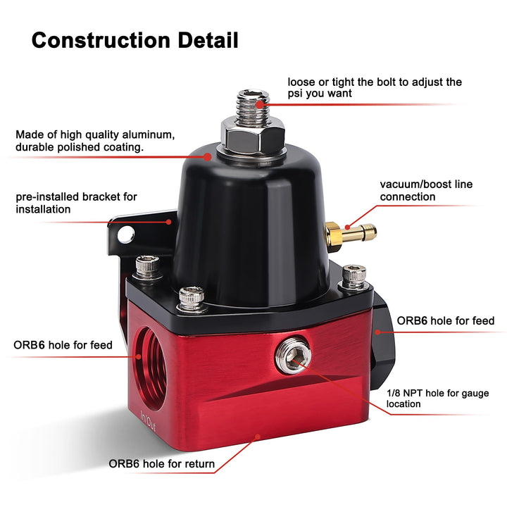 Fuel Pressure Regulator 6AN EFI Bypass Return Adjustable (30-70PSI)