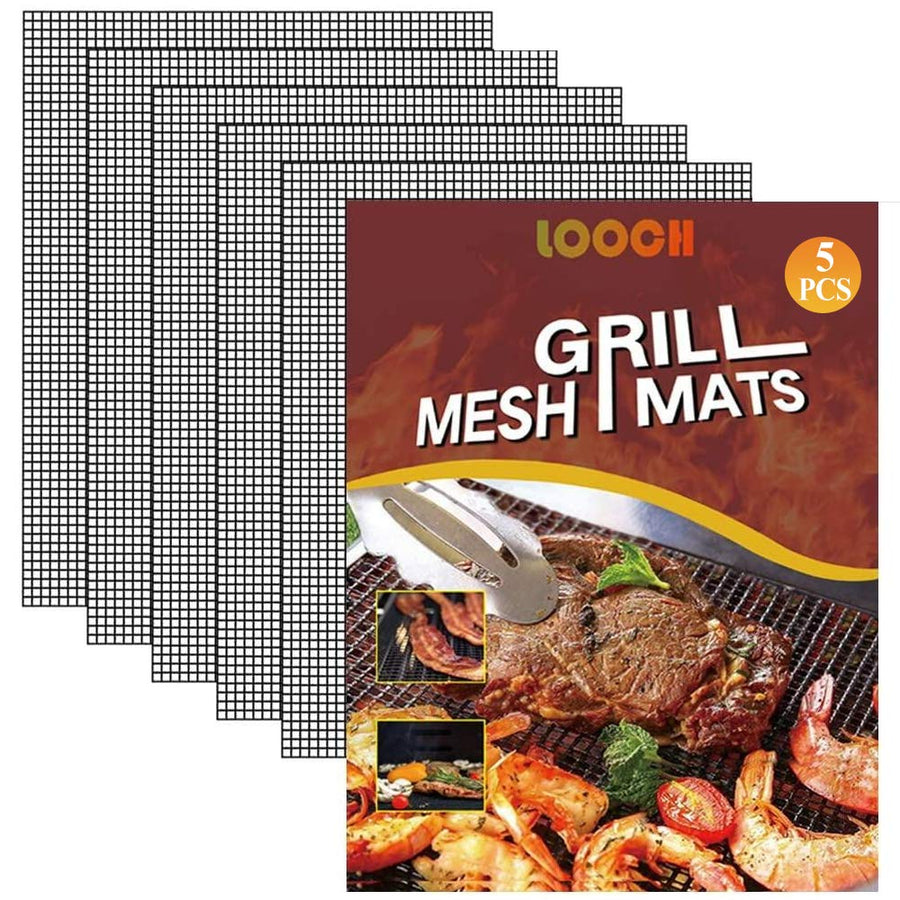 BBQ Mesh Grill Mat Set of 5 - Heavy Duty Nonstick Mesh Grilling Mats & Barbecue Accessories - Reusable and Easy to Clean - Works on Gas, Charcoal, Electric Grill and More - 15.75 x 13 Inch