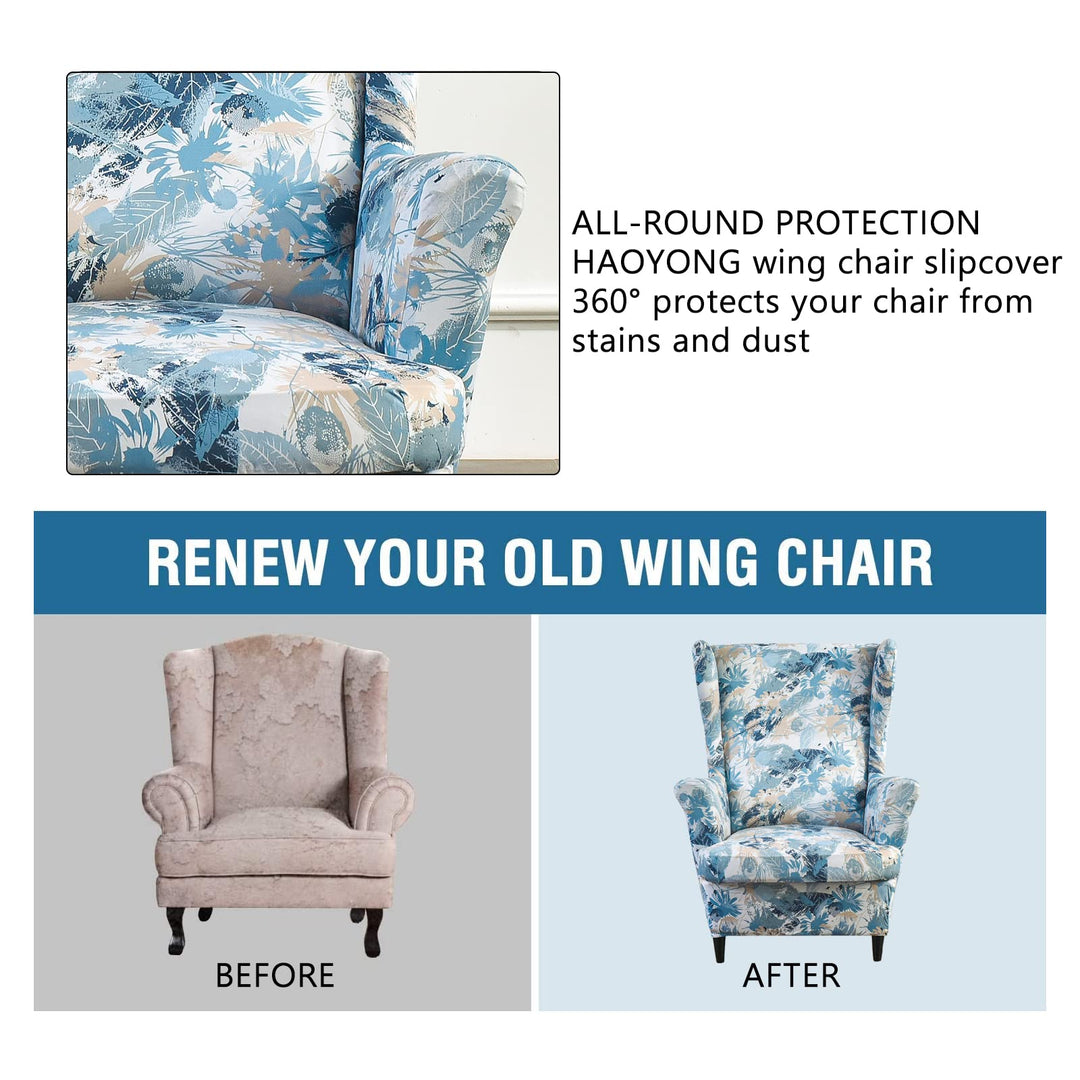 Wing Chair Slipcovers Printed Wingback Chair Covers 2 Pieces Wingback Armchair Slipcover Stretch Chair Slip Covers Washable Armchair Protector Cover for Living Room and Bedroom