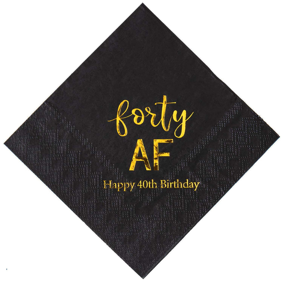 Crisky 40th Birthday Napkins Black Gold Forty AF 40th B