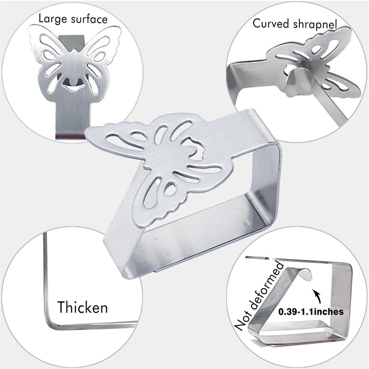 Tablecloth Clips for Outdoor Dining Table 8 pcs Picnic Tables Clips Thickened Strong Stainless Steel,Table Cloth Clips Holders Ideal for Outdoor and Indoor,Kitchen, Picnic,Party(Butterfly)