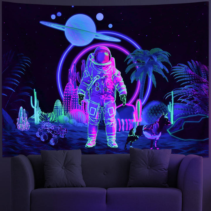 Amonercvita Blacklight Astronaut Tapestry UV Reactive P
