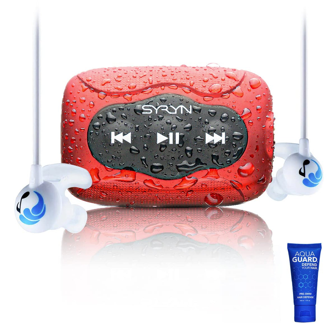 100% Waterproof SYRYN Swimbuds Sport Bundle for Swimming with Music | 8 GB (2,000 Songs or 138 Hours of Audio) | Drag and Drop MP3, AAC, M4a, FLAC Using PC or Mac | No Apple Music, No Spotify