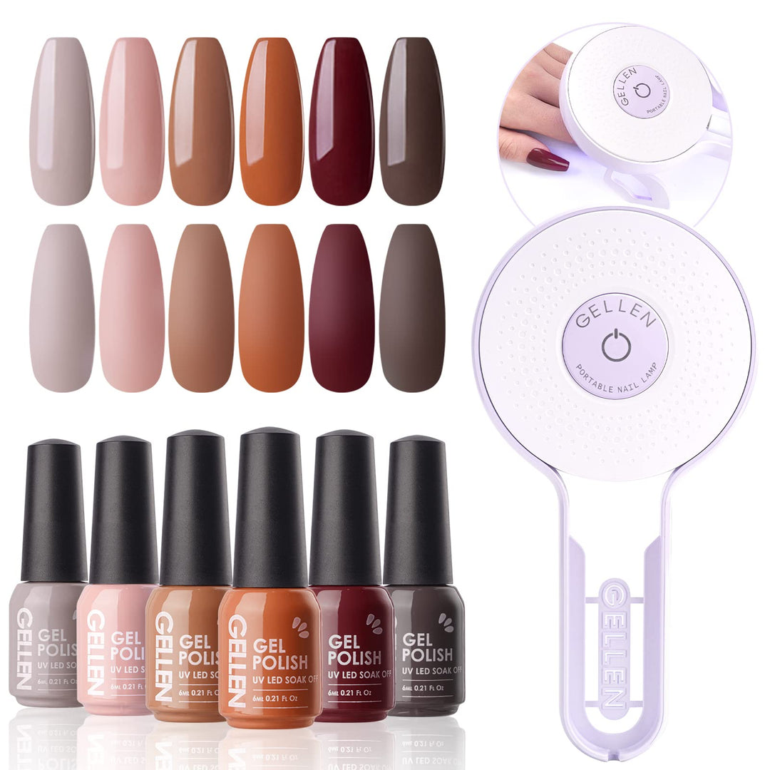 Gel Nail Polish Set - Black White Gray Gel Polish 6 Colors, Glitter Pink Nail Polish Soak Off Gel Nail Kit Home Gel Manicure Set