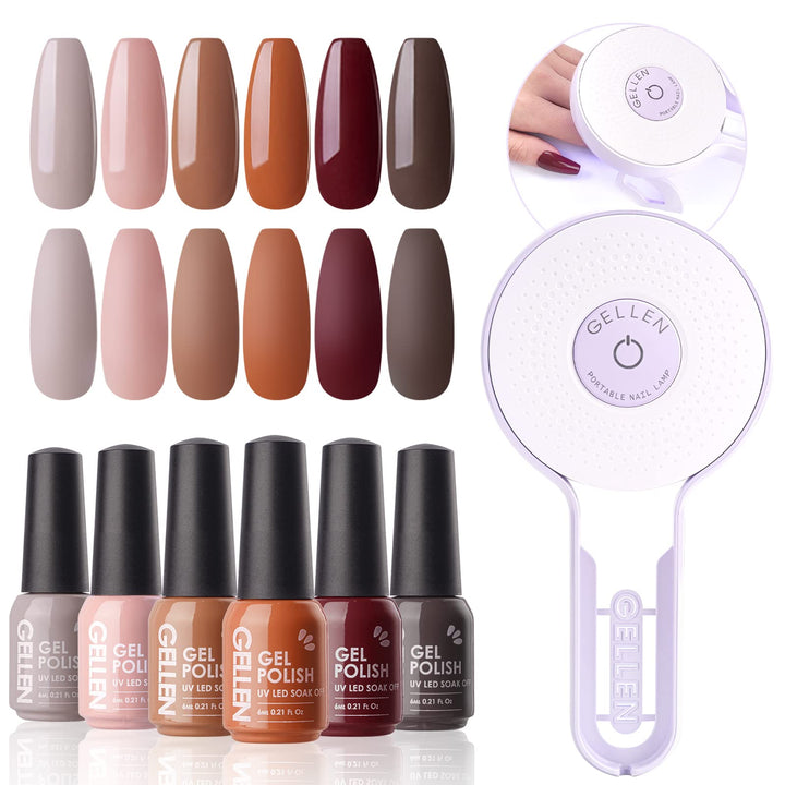 Gel Nail Polish Set - Black White Gray Gel Polish 6 Colors, Glitter Pink Nail Polish Soak Off Gel Nail Kit Home Gel Manicure Set