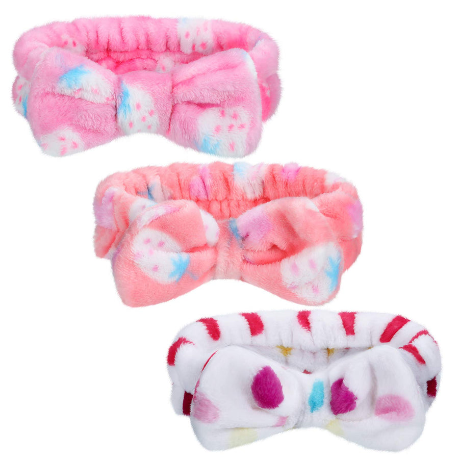 3 Pack Microfiber Bowtie Headbands Makeup Headbands Wash Spa Yoga Sports Shower Facial Adjustable Hair Band for Girls and Women (Color Set 4) : Color Set 4