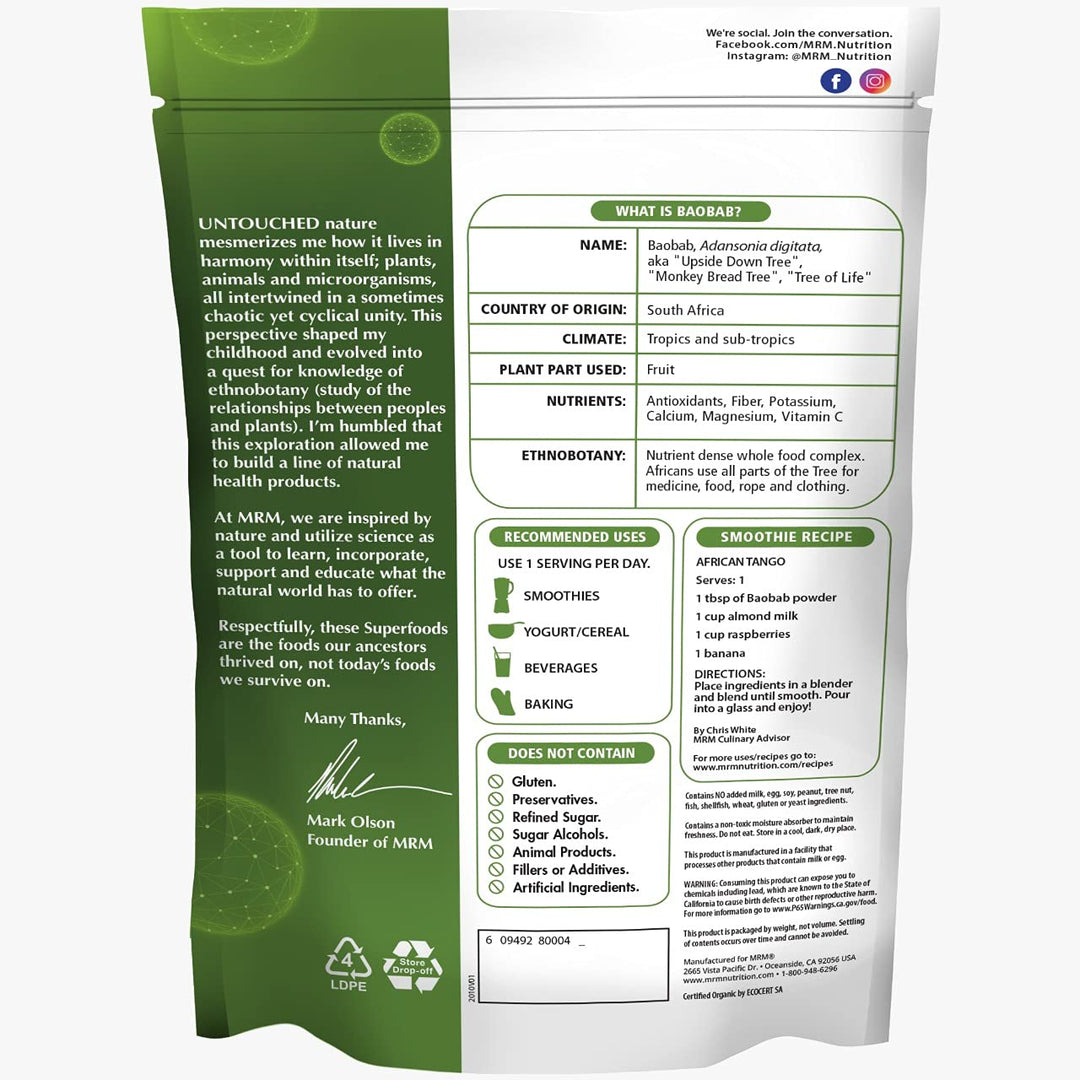 Nutrition Organic Baobab Powder | Superfoods | Digestive Health | Antioxidant | 40 Servings