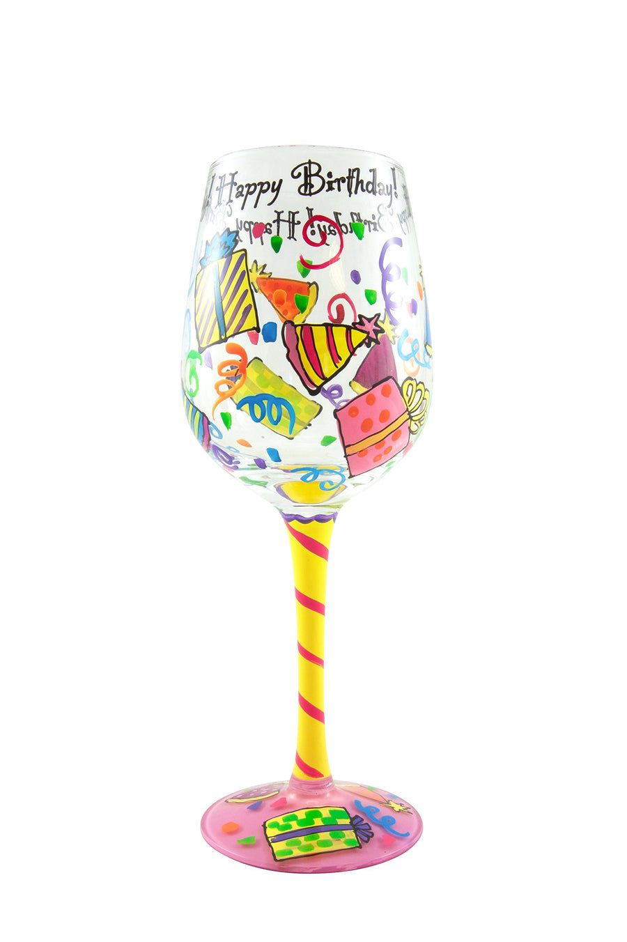 Top Shelf Happy Birthday Wine Glass - Hand Painted - Gifts for Adults
