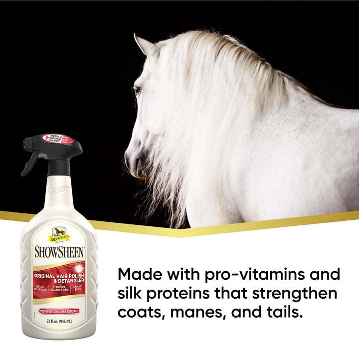Absorbine ShowSheen Hair Polish & Detangler 32oz Spray Bottle, Horse and Dog Coat, Mane and Tail, Instant Detangling & Reduces Hair Breakage for Healthy Grooming & Radiant Shine