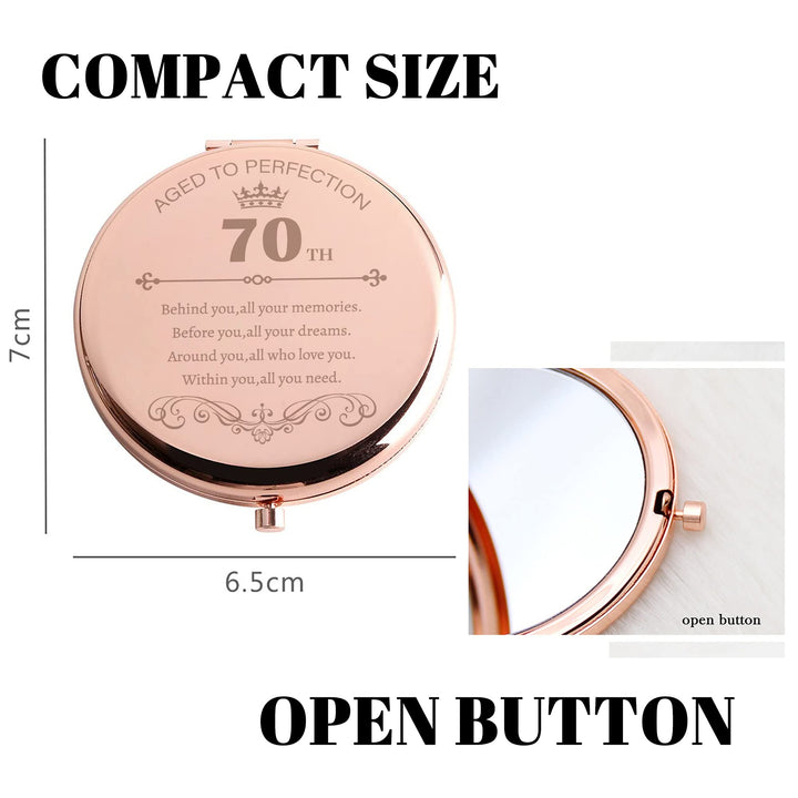 Birthday 70th Gifts Compact Mirror for Women, 70 Years Old Gifts Portable Mirror, Gifts for Older from Child, Anniversary Wedding Christmas Women Gifts
