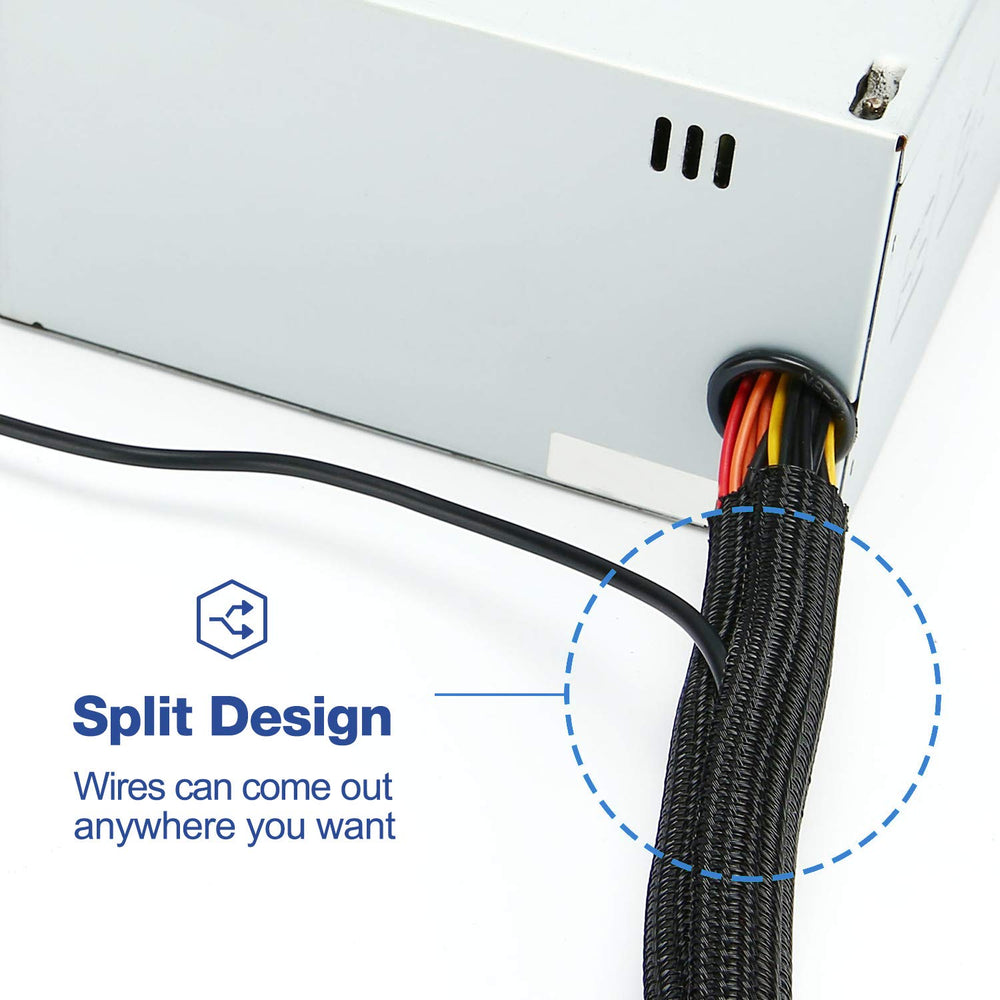 26ft - 1/2 inch Cord Protector Wire Loom Tubing Cable Sleeve, Braided Cable Sleeve Split Sleeving Cord Management System for TV Computer Home Theater Office, Protect Pet From Chewing Cords –Black