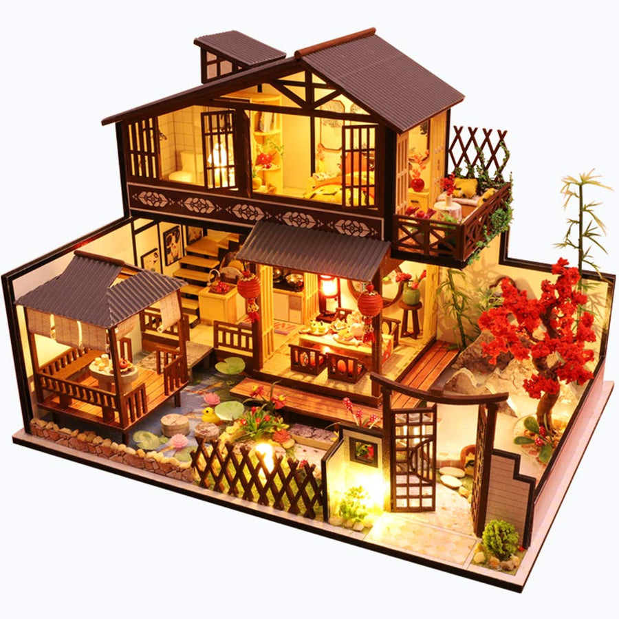 Dollhouse Miniature with Furniture, DIY Wooden Dollhouse Kit Plus Dust Proof and Music Movement, 1:24 Scale Creative Room Idea (Forest Habitat)