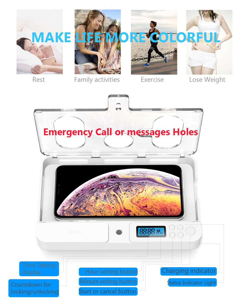 Phone Timed Lock Box,Phone Lock Box with Timer for Android Sumsung/Google/iPhone 15/14/13/13 pro/12/11/X/XR/XS/8/ for Kids/Students/Parents to Unplug from Phones, Video Games, Social Media