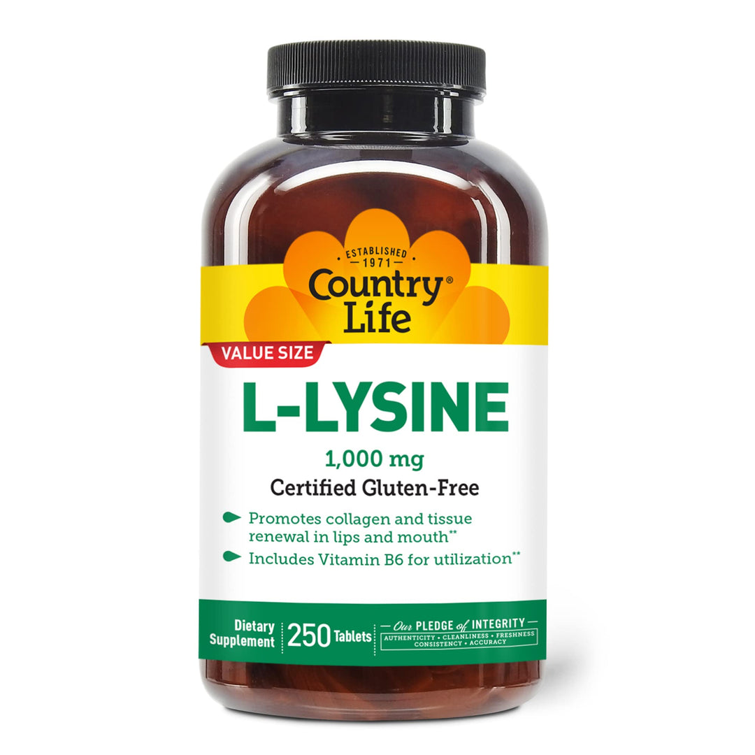 Country Life L-Lysine 1000mg with B-6, Supports Immune 