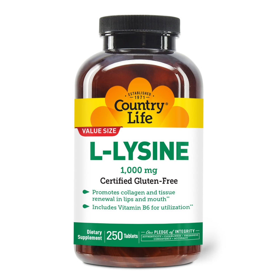 Country Life L-Lysine 1000mg with B-6, Supports Immune 
