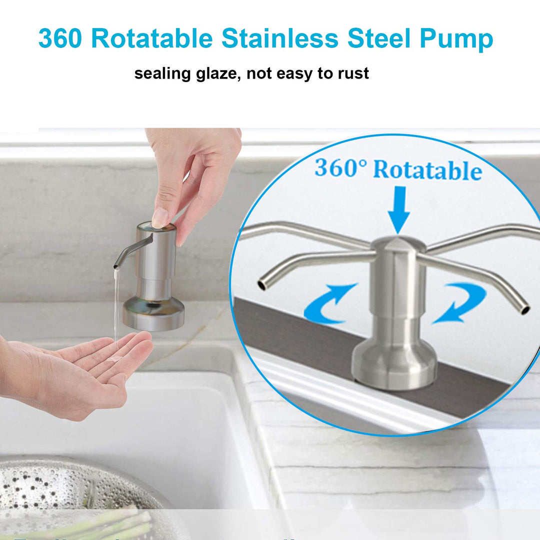 Kitchen Sink Soap Dispenser Brushed Nickel Countertop Soap Dispenser Pump with 47 Extension Tube Kit and 17 Oz Bottle Built in Bathroom Sink Soap Dispenser Dish Soap Pump