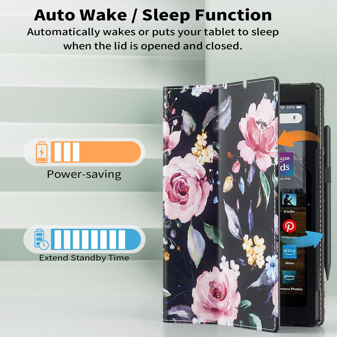 ANNAPRO Case for Amazon Kindle Fire HD 10 Tablet (13th/11th Generation, 2023/2021 Release) &amp; Fire HD 10 Plus Tablet - Slim Folding Stand Folio Cover with Auto Wake/Sleep and Hand Strap, Peony